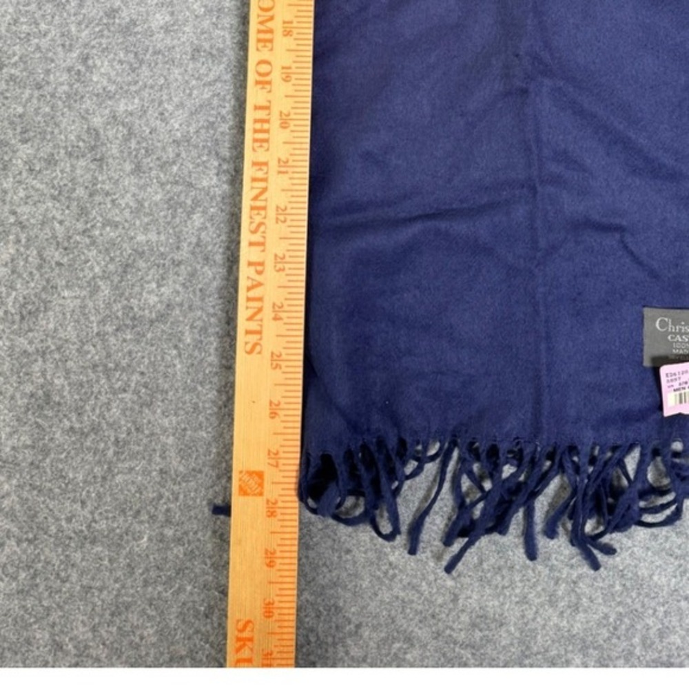 Christian Dior Cashmaire Scarf Navy Blue Solid Acrylic Fringe Mens RN 15200 - Picture 3 of 5